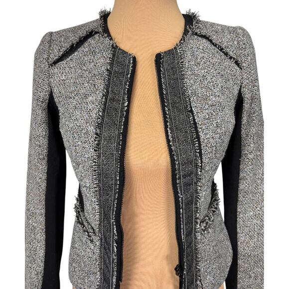 NWT WHBM‎ Belle Tweed Moto Jacket Black White Size 00 - Picture 6 of 13